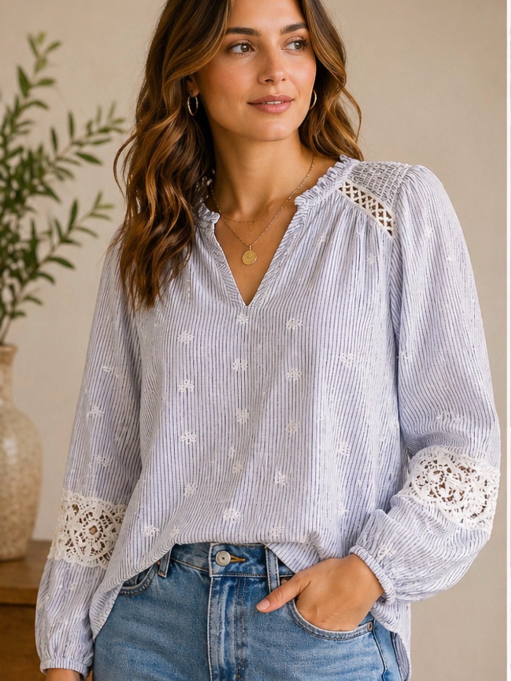 Boho Embroidered Crochet Blouse | Cottagecore Lace‎ Top | Farmers Market M